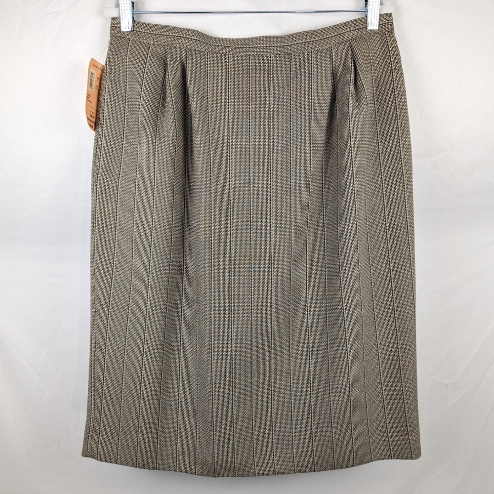Vintage Nordstrom Pleated Midi Skirt Size 16 Black Tan Preppy Academia Deadstock - Picture 2 of 9